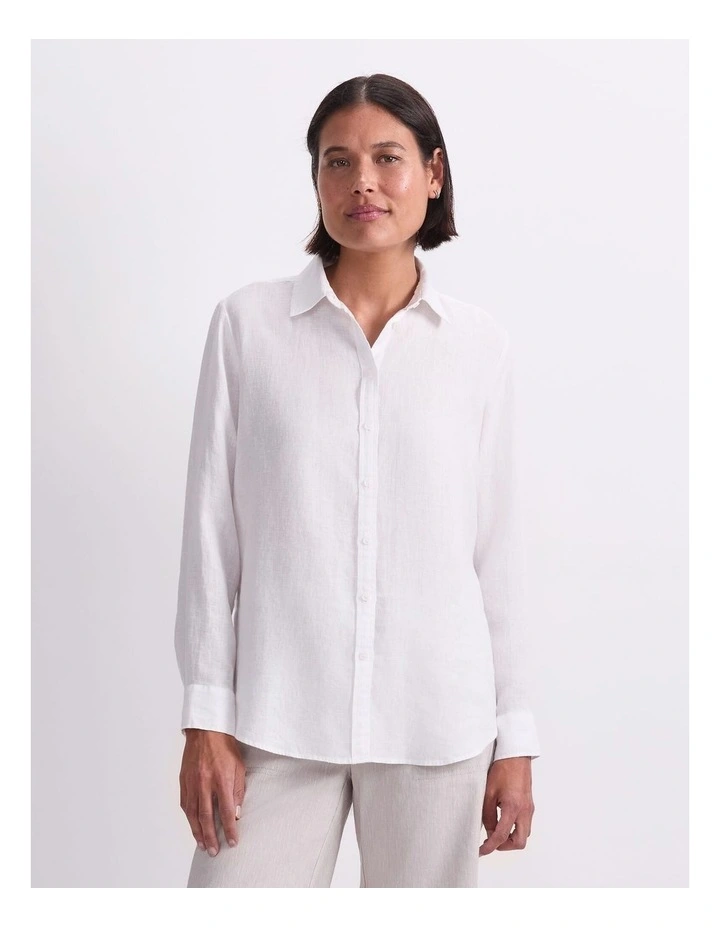 Dahlia Long Sleeve Linen Shirt in White image 1