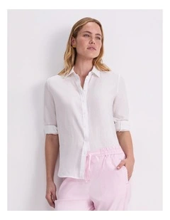 Dahlia Long Sleeve Linen Shirt in White