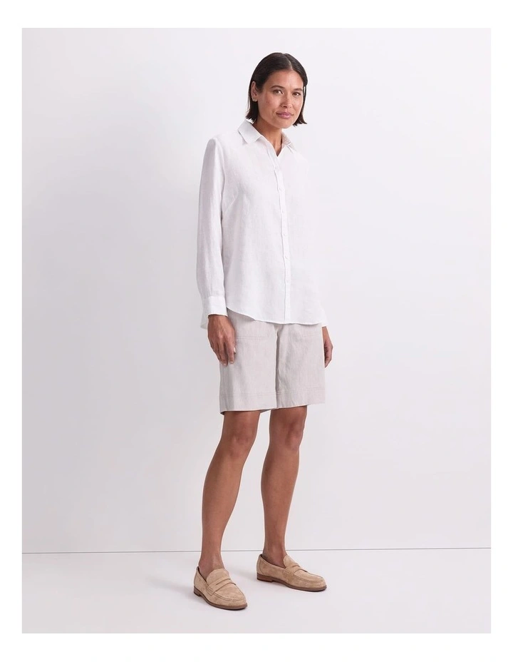 Dahlia Long Sleeve Linen Shirt in White image 3