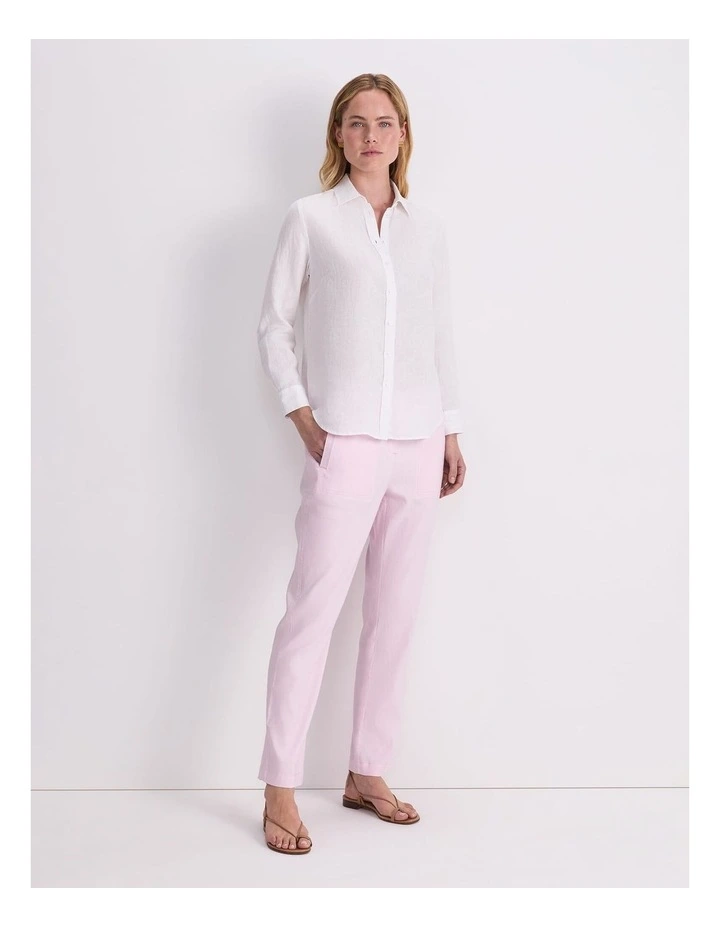 Dahlia Long Sleeve Linen Shirt in White image 3