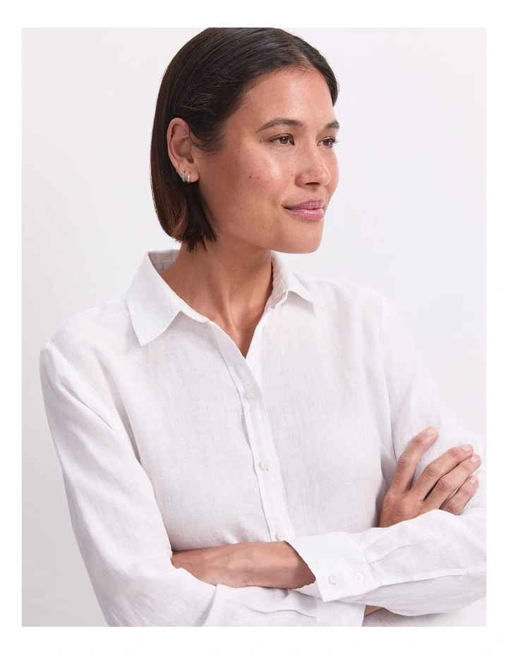 Dahlia Long Sleeve Linen Shirt in White image 6