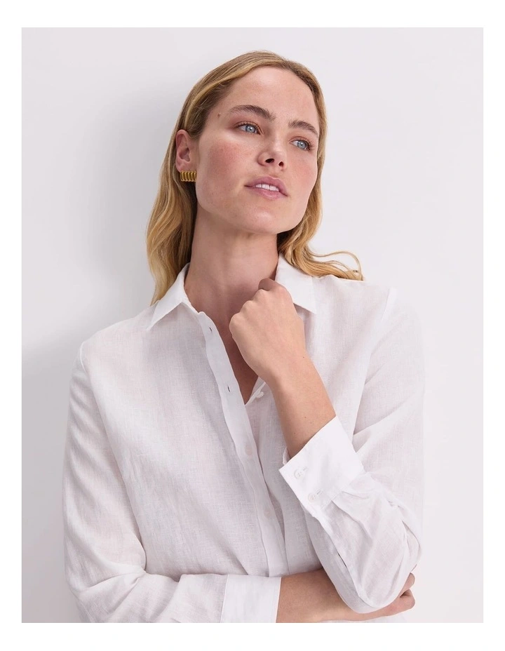 Dahlia Long Sleeve Linen Shirt in White image 6