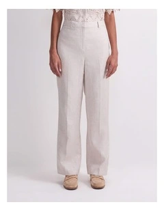 Freya Straight Linen Pant in Beige