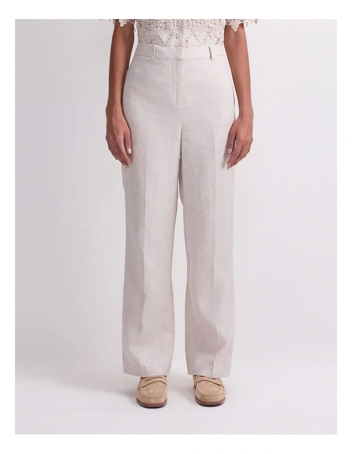 Freya Straight Linen Pant in Beige image 1