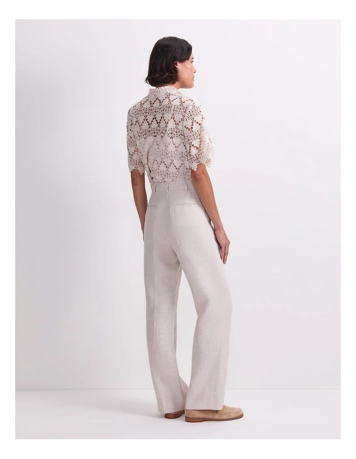 Freya Straight Linen Pant in Beige image 2