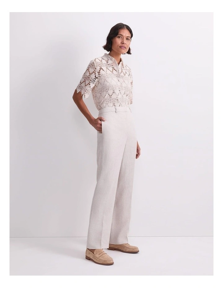 Freya Straight Linen Pant in Beige image 3