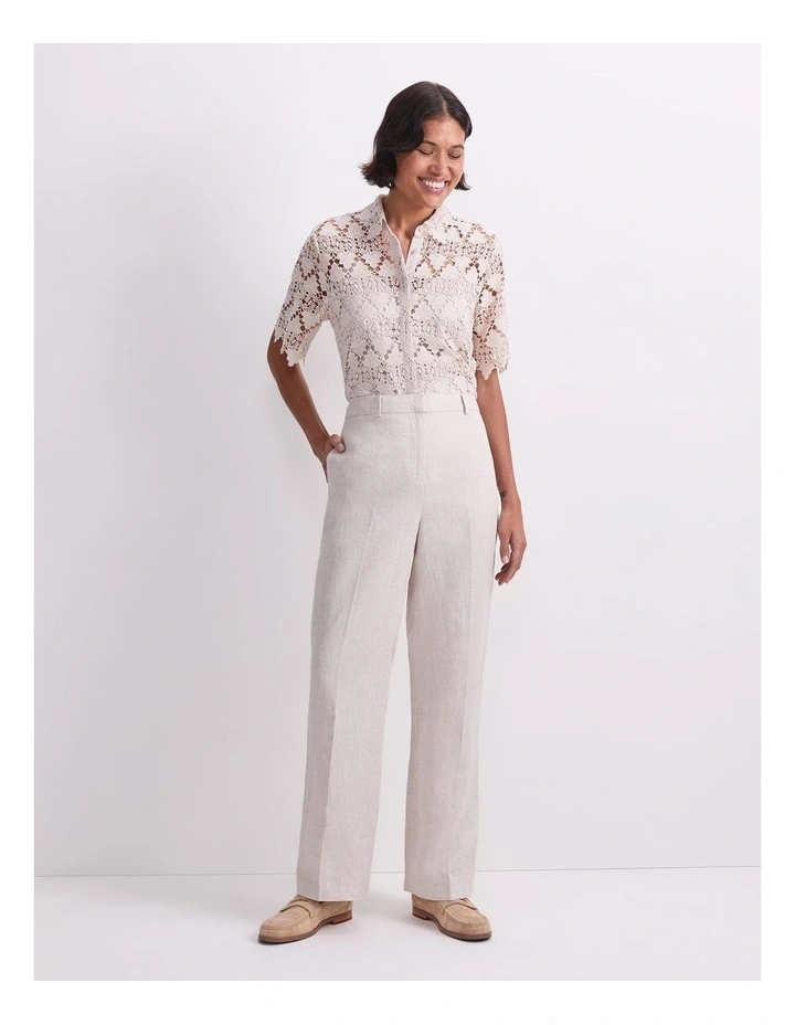 Freya Straight Linen Pant in Beige image 4