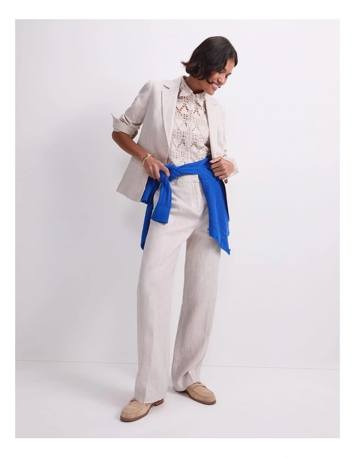 Freya Straight Linen Pant in Beige image 5