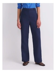 Freya Straight Linen Pant in Navy