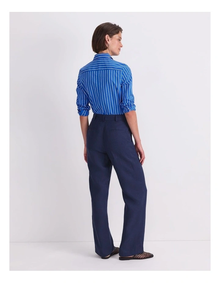 Freya Straight Linen Pant in Navy image 2