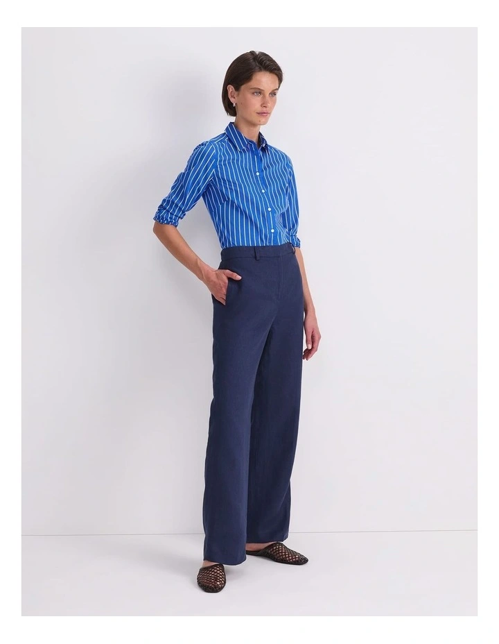 Freya Straight Linen Pant in Navy image 3