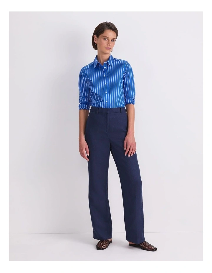 Freya Straight Linen Pant in Navy image 4