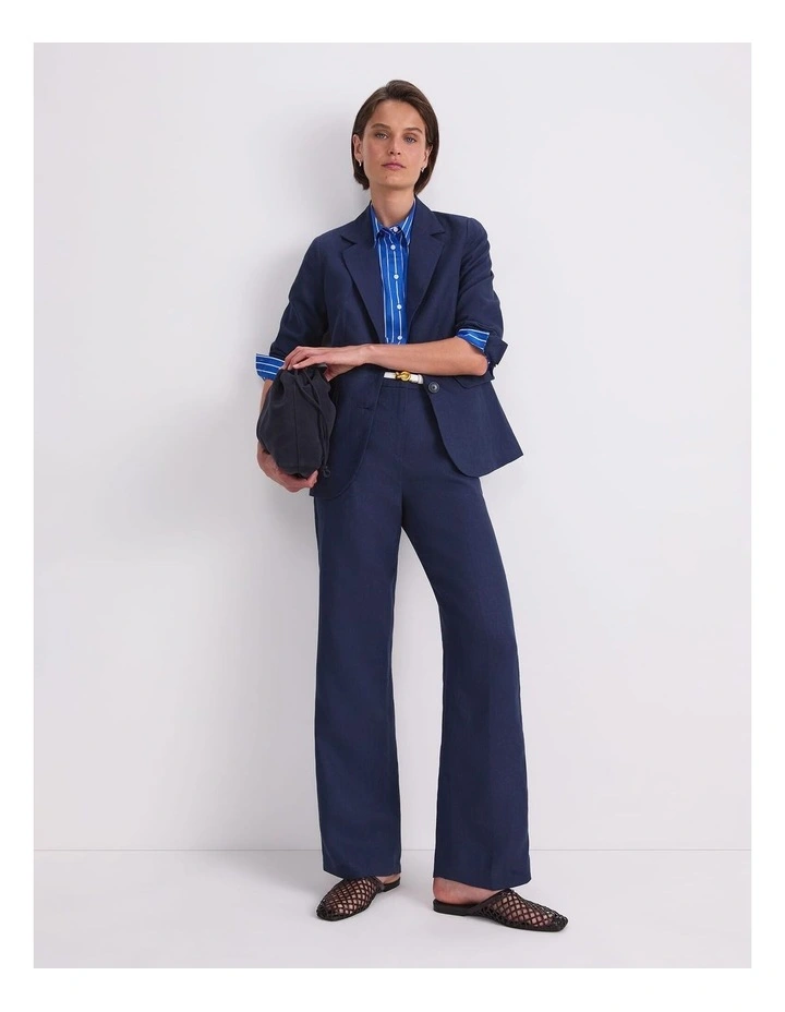 Freya Straight Linen Pant in Navy image 5