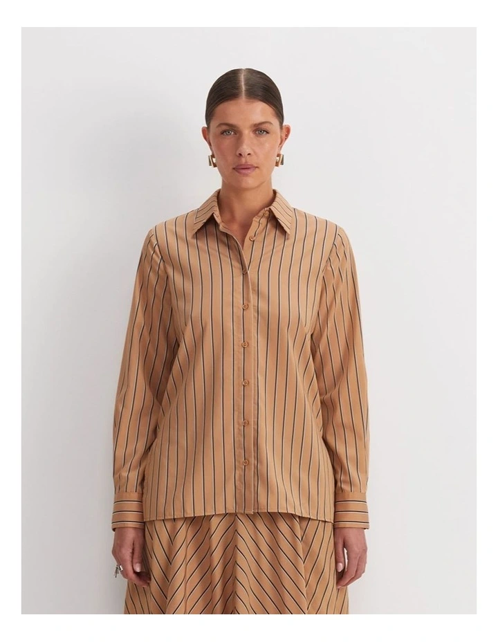 Gina Stripe Shirt in Beige image 1