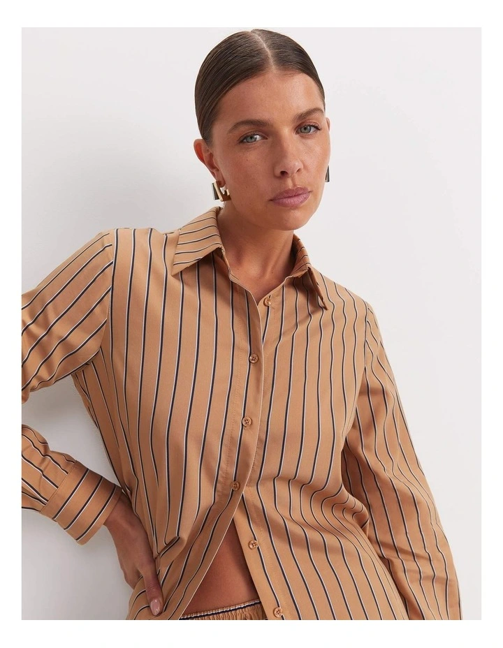Gina Stripe Shirt in Beige image 2