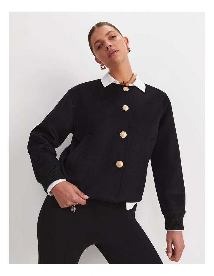 Crop Melton Jacket in Black image 1