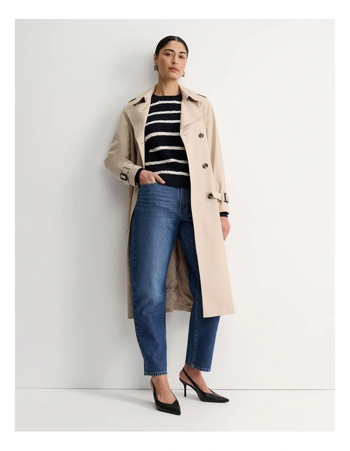Merino Wool Cable Sweater in Navy/White image 3