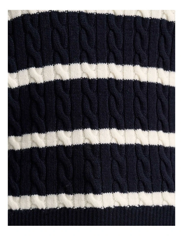 Merino Wool Cable Sweater in Navy/White image 6
