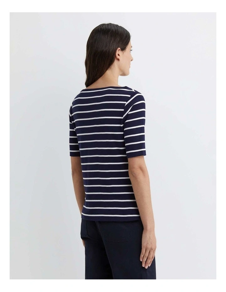 Heidi Boat Neck Half Sleeve Tee in Navy/White image 2