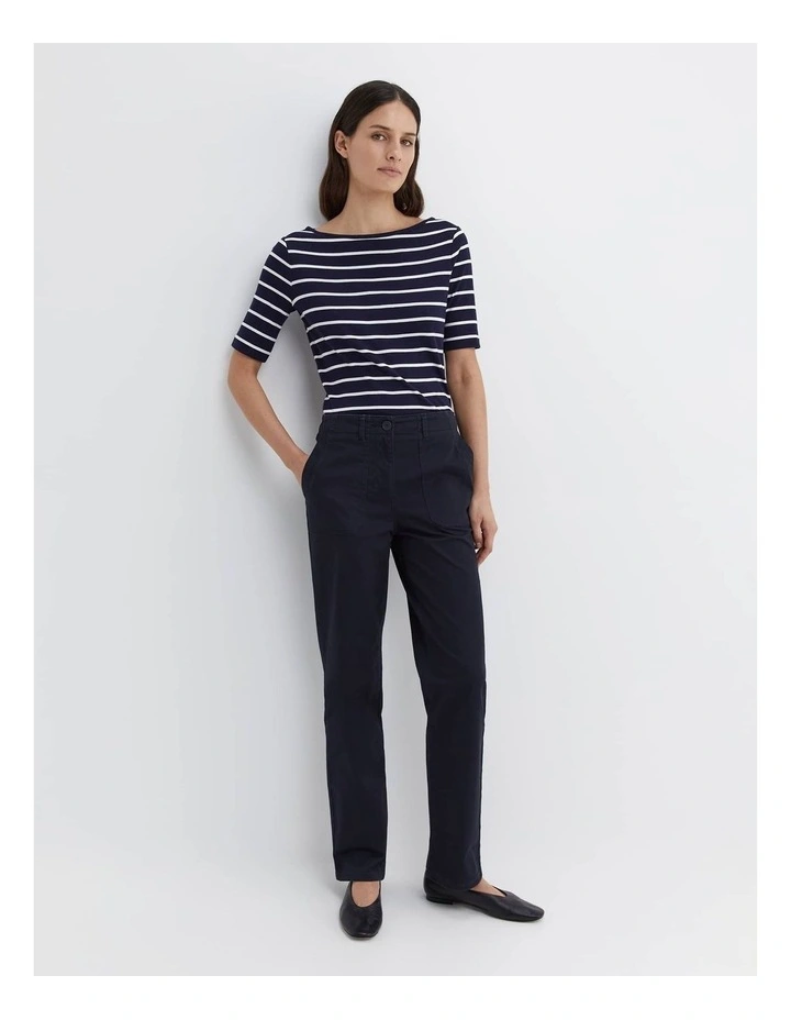 Heidi Boat Neck Half Sleeve Tee in Navy/White image 3