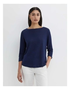 Cecile Linen Top in Navy