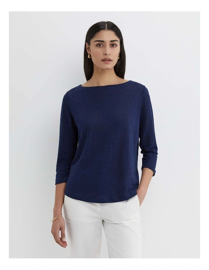 Cecile Linen Top in Navy image 1