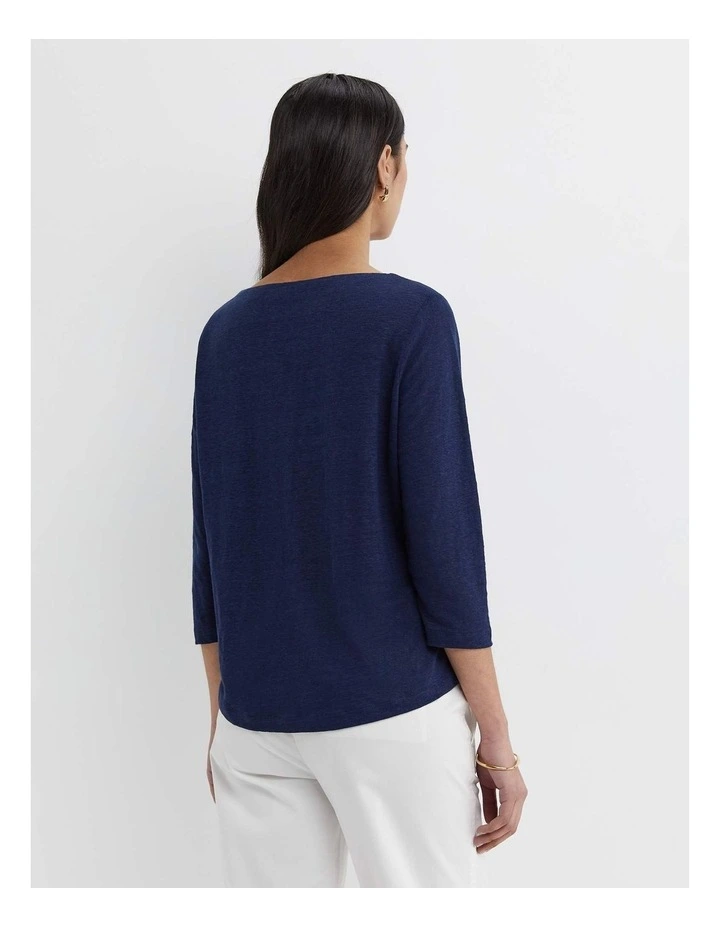 Cecile Linen Top in Navy image 2