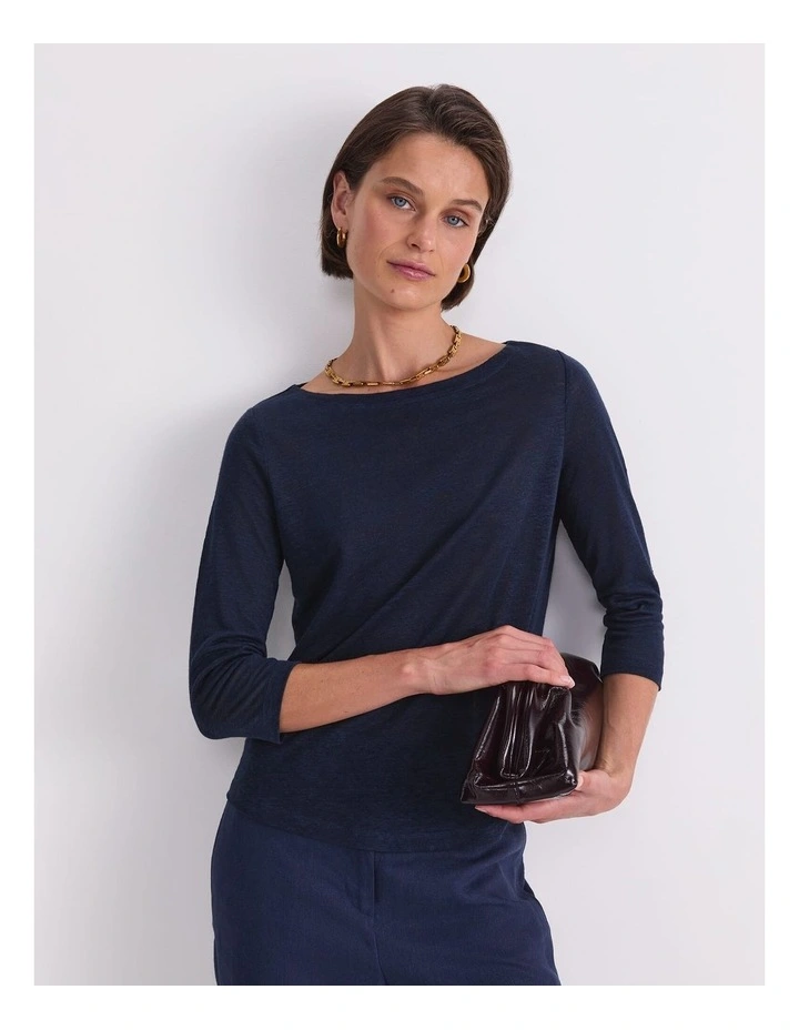 Cecile Linen Top in Blue image 5