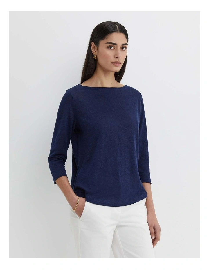 Cecile Linen Top in Navy image 5