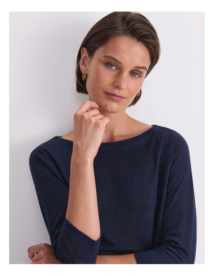 Cecile Linen Top in Blue image 6