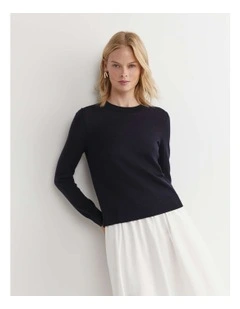 Francis Merino Crew Neck Knit Jumper in Navy