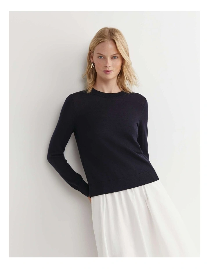 Francis Merino Crew Neck Knit Jumper in Navy image 1