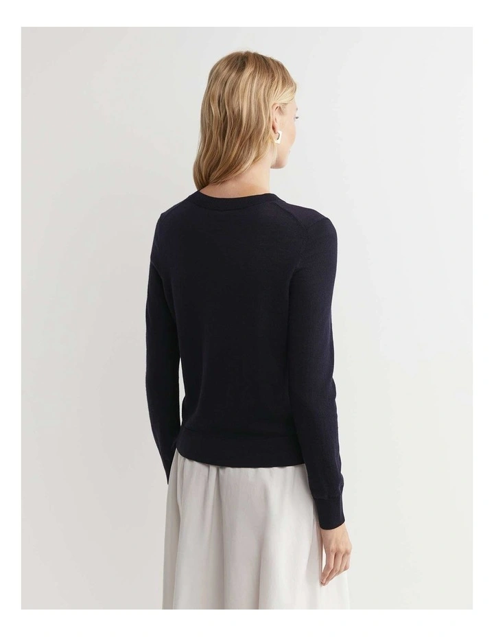 Francis Merino Crew Neck Knit Jumper in Navy image 2