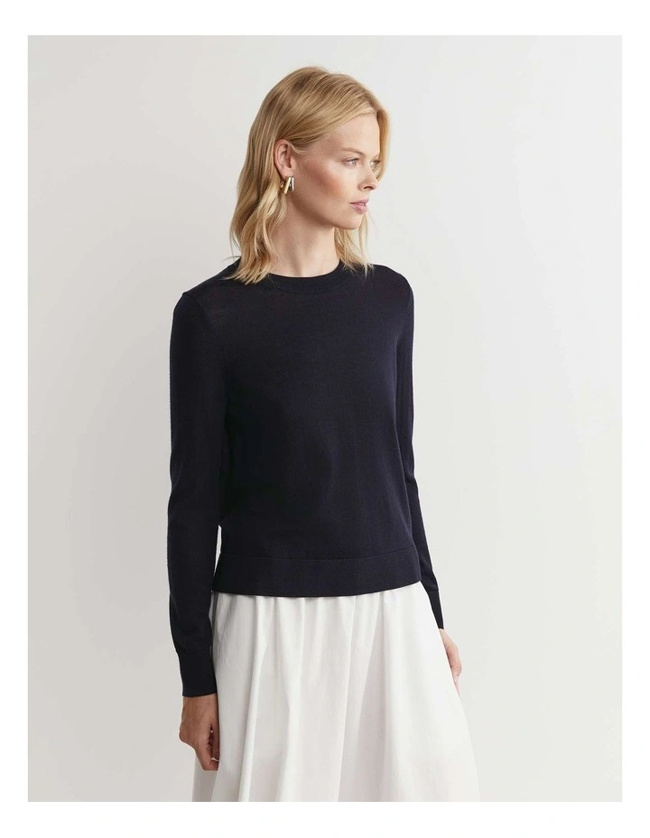Francis Merino Crew Neck Knit Jumper in Navy image 4