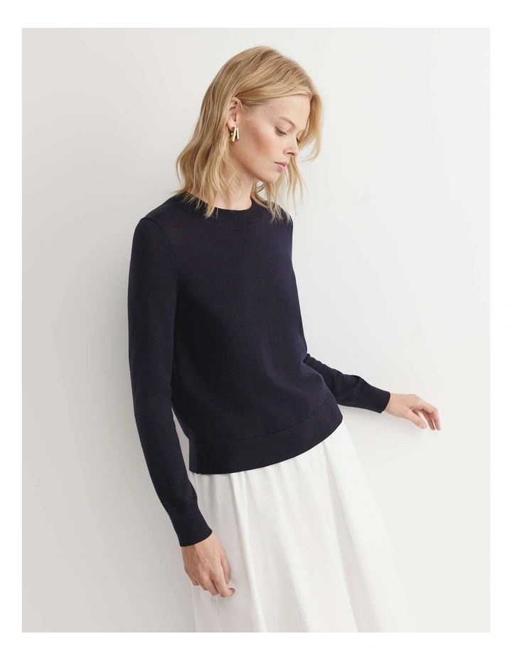 Francis Merino Crew Neck Knit Jumper in Navy image 5