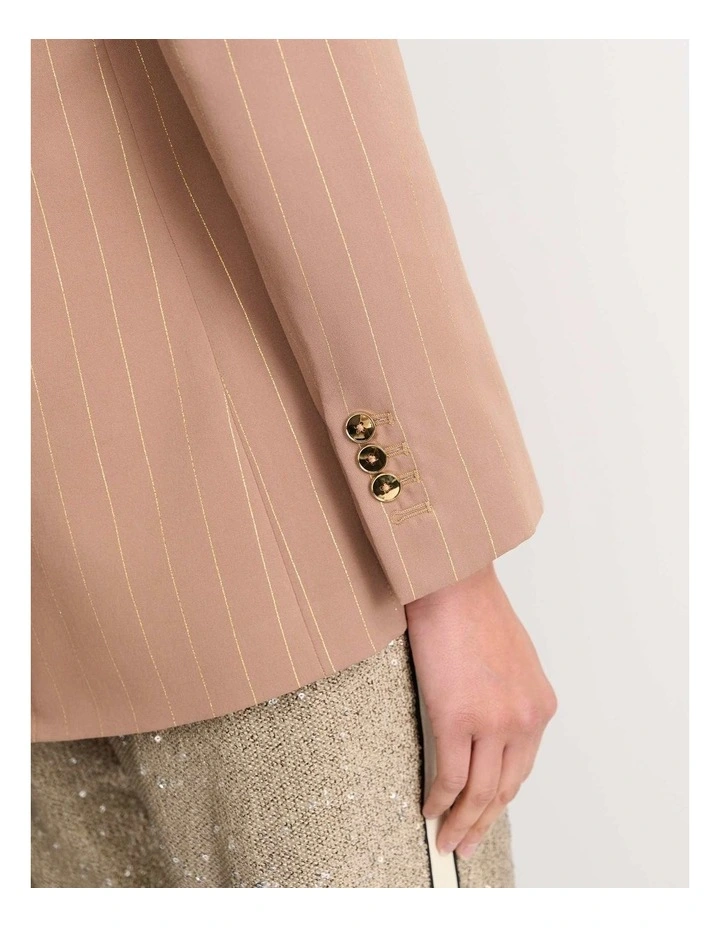 Mina Lurex Pinstripe Jacket in Tan image 4
