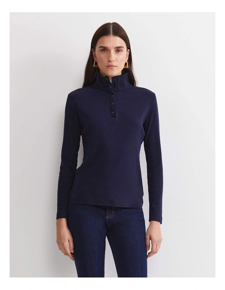 Lucy Snap Funnel Neck Top in Navy image 1