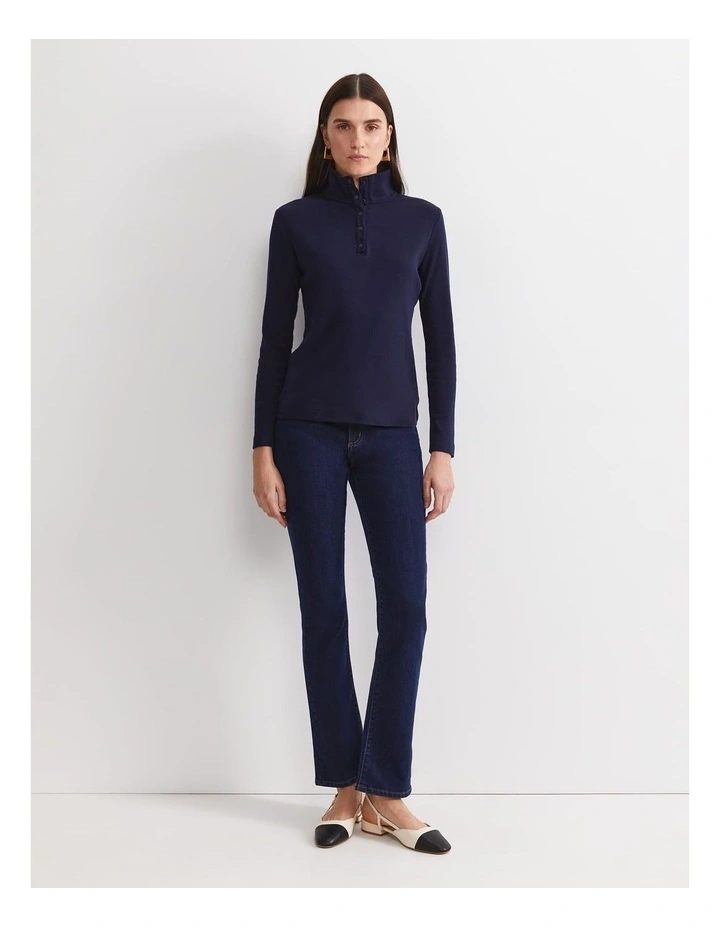 Lucy Snap Funnel Neck Top in Navy image 5