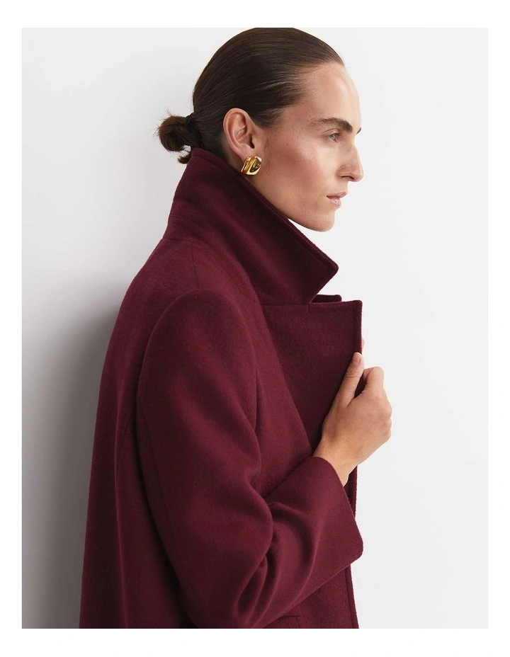 Saskia Single Breasted Coat in Wine image 3