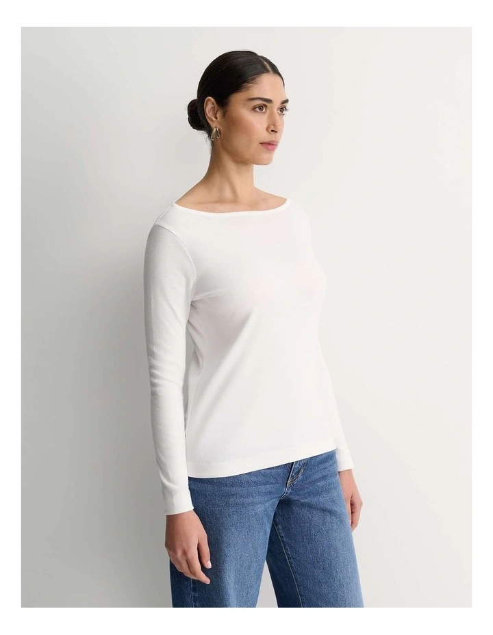 Heidi Long Sleeve Rib Tee in White image 3