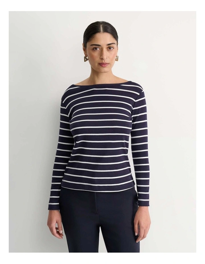 Heidi Long Sleeve Rib Tee in Navy/White image 1