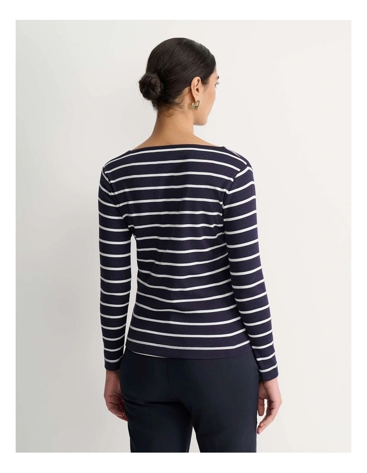 Heidi Long Sleeve Rib Tee in Navy/White image 2