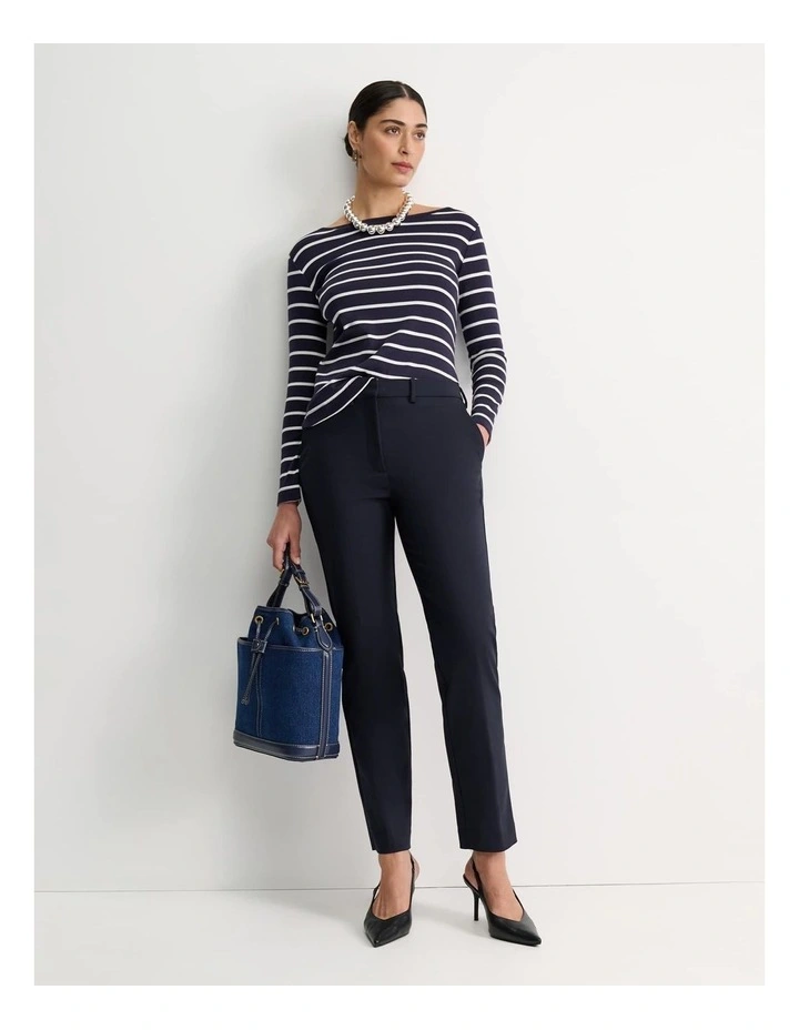 Heidi Long Sleeve Rib Tee in Navy/White image 4