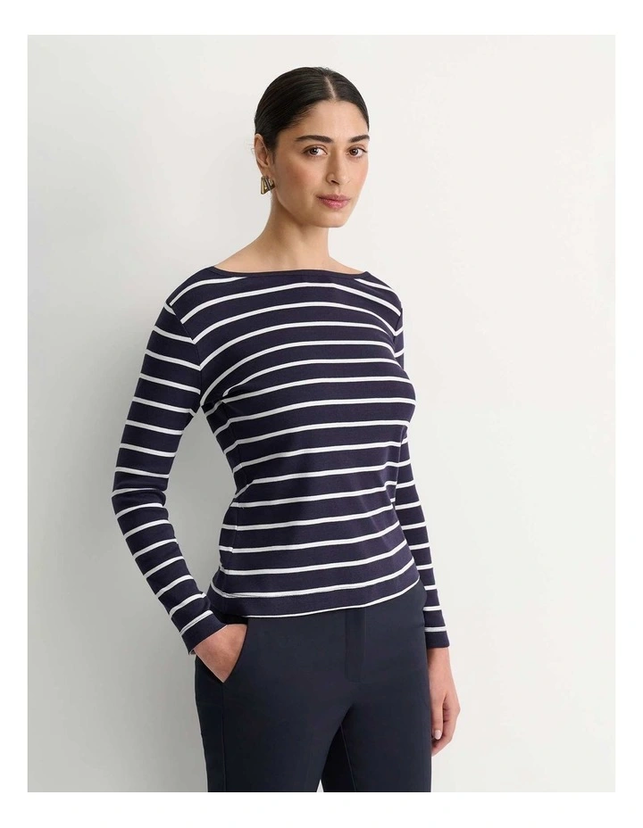 Heidi Long Sleeve Rib Tee in Navy/White image 5