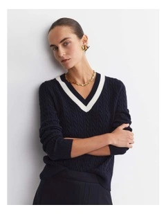 Baby Cable V-Neck Sweater in Blue