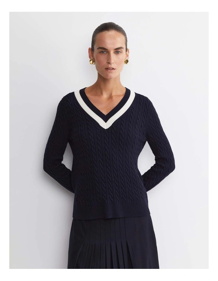 Baby Cable V-Neck Sweater in Blue image 4