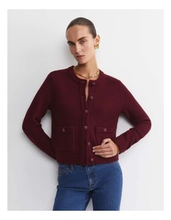 Joyce Merino Wool Cardigan in Red