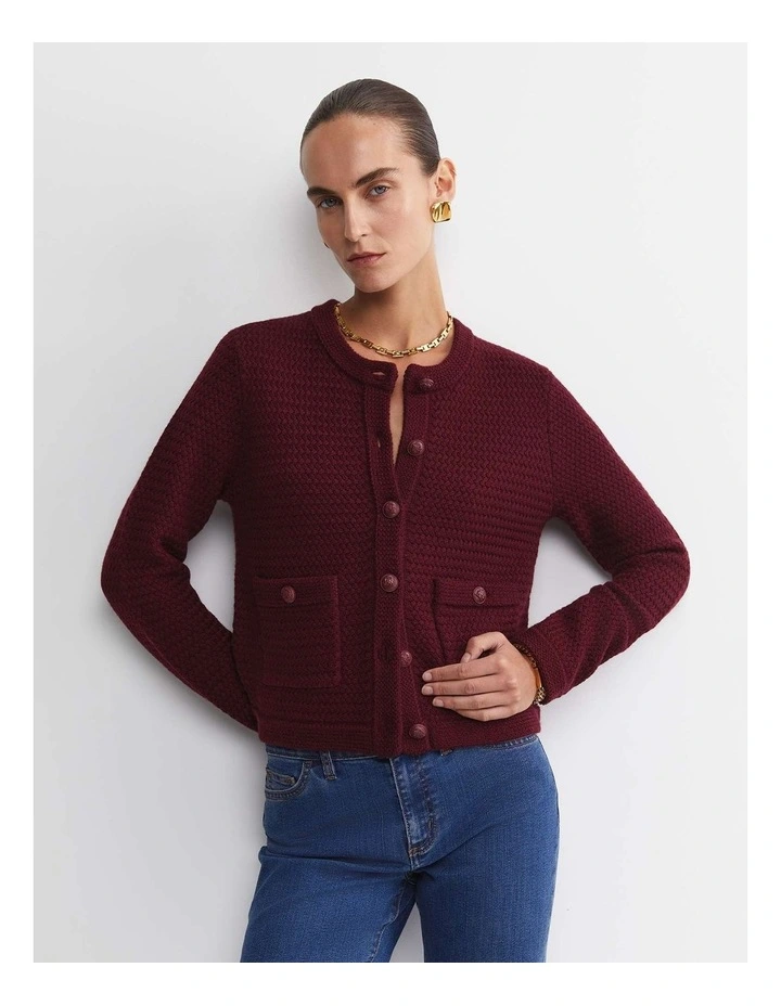 Joyce Merino Wool Cardigan in Red image 1