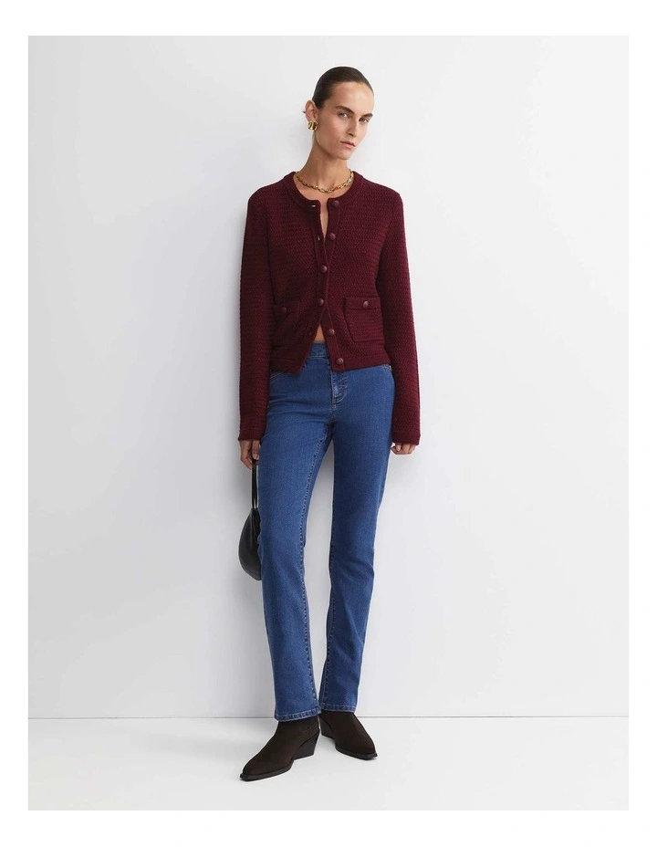 Joyce Merino Wool Cardigan in Red image 3