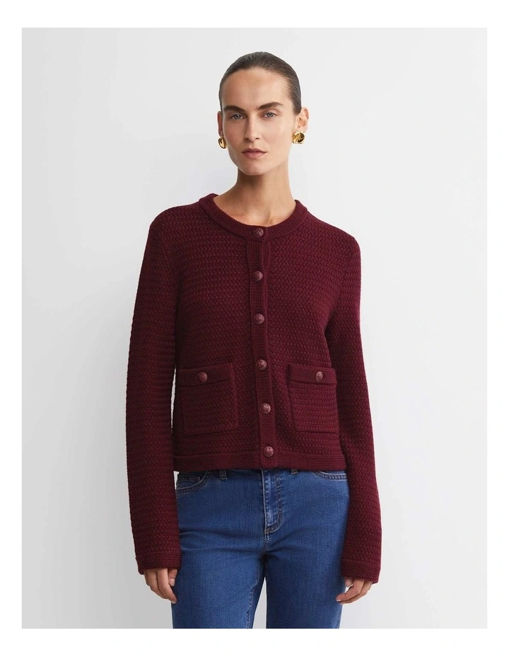 Joyce Merino Wool Cardigan in Red image 4